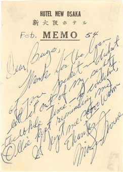 1954 Marilyn Monroe Handwritten and Signed Thank You Note to Soldier For Letting Her Borrow Air Force Flight Jacket While Visiting Japan (Beckett & Letter of Provenance)